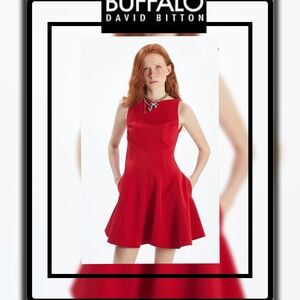 Gorgeous Cherry Red 🍒 Mini Flare Dress By Buffalo David Bitton